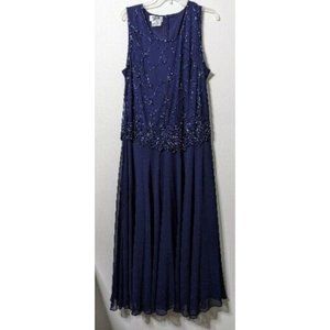VTG Brilliante J.A.Evening Gown Formal Blue Sleeveless Beaded Dress Size XXL